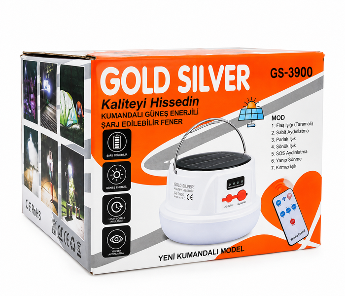 Кемпінгова лампа Gold Silver GS-3900 з сонячною панеллю та пультом ДУ 2500 мАч eve1939 фото