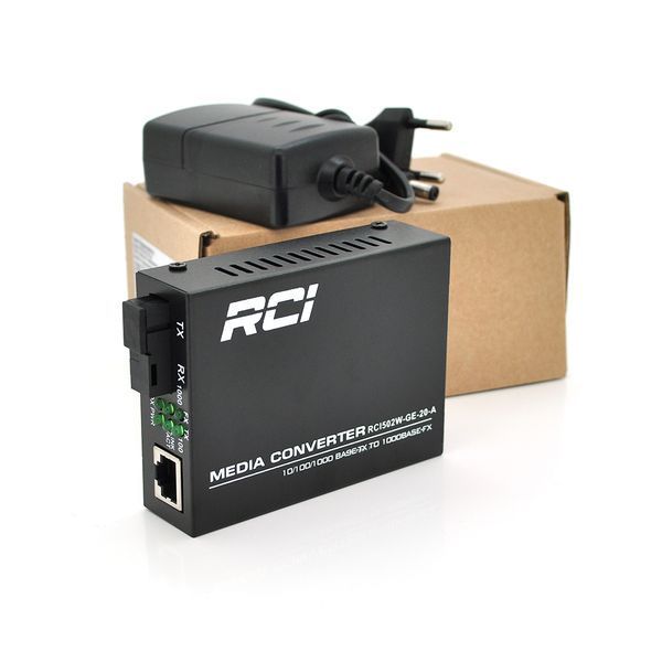Медиаконвертер RCI A (IC+113), 1310 WDM 10/100/1000 одноволоконный Full/Half duplex , Gigabit SC 20km (0 +70&deg;C), + блок питания 5V 1A Q50 2000000238128YT фото