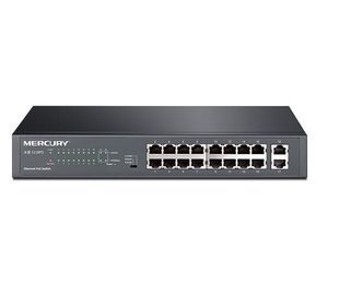Коммутатор POE Mercury SG118PS 16 портов POE 100Мбит + 2 порт Ethernet (UP-Link) 1000Мбит, БП встроенный, крепления в стойку,BOX (294*180*44) 2000000155906YT фото