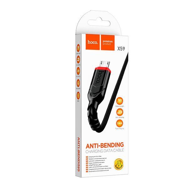 Кабель Hoco X59 Micro-USB 2.4A чорний 1м швидка зарядка до 480 Мбіт/с 2880000417880YT фото