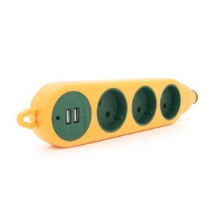 Колодка для удлинителя 3 гнезда+2USB без заземления 16A 220V, Orange, Q100 2000000213521YT фото