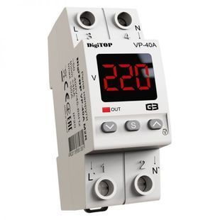 Защитное реле напряжения однофазное VP-40A M2R/W c термозащитой на DIN-рейку, 40А, 8500Вт, 120-270В, двухмодульное с индикатором напряжения (красный) 2000000353432YT фото