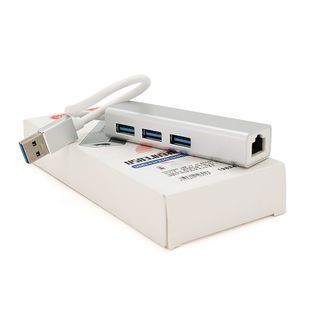Контролер USB 3.0 to Ethernet VEGGIEG U3-3U-S - Мережевий адаптер 10/100Mbps з проводом, RTL-8152B+FE2.2S + 3 порти USB3.0 White Metal Blister-Box 2000000198941YT фото