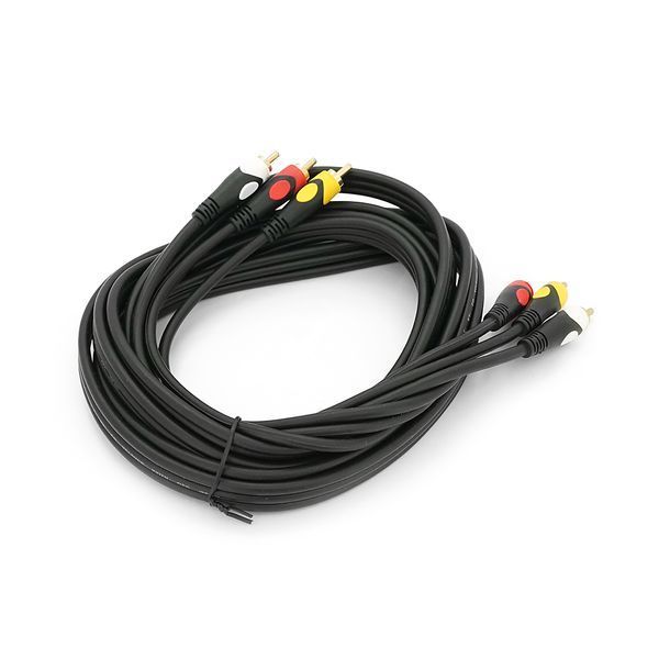Кабель Audio-Video 3хRCA (папа) => 3хRCA (папа), GOLD connector, CU, круглый, черный, 3,0 м, (Пакет) Премиум, Q100 2000000091402YT фото