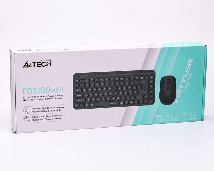 Комплект бездротовий клавіатура з мишою A4Tech Fstyler FG3200 Air2 (Grey), сірий колір 1607078EDG фото