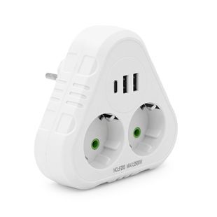 Розетка тройник с заземлением Voltronic F203-White 2 розетки 2USB 1Type-C 2500W 10A 2000000381800YT фото