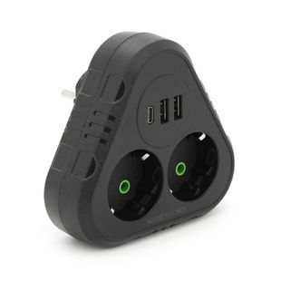 Розетка тройник с заземлением Voltronic F203-Black 2 розетки 2USB 1Type-C 2500W 10A 110-250V 2000000381794YT фото
