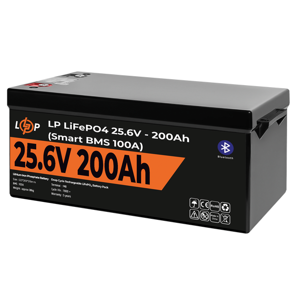 Аккумулятор LP LiFePO4 24V (25,6V) - 200 Ah (5120Wh) (Smart BMS 100А) с BT пластик 20201LP фото