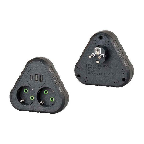 Розетка тройник с заземлением Voltronic F203-Black 2 розетки 2USB 1Type-C 2500W 10A 110-250V 2000000381794YT фото