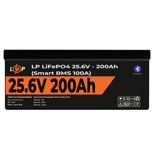 Аккумулятор LP LiFePO4 24V (25,6V) - 200 Ah (5120Wh) (Smart BMS 100А) с BT пластик 20201LP фото