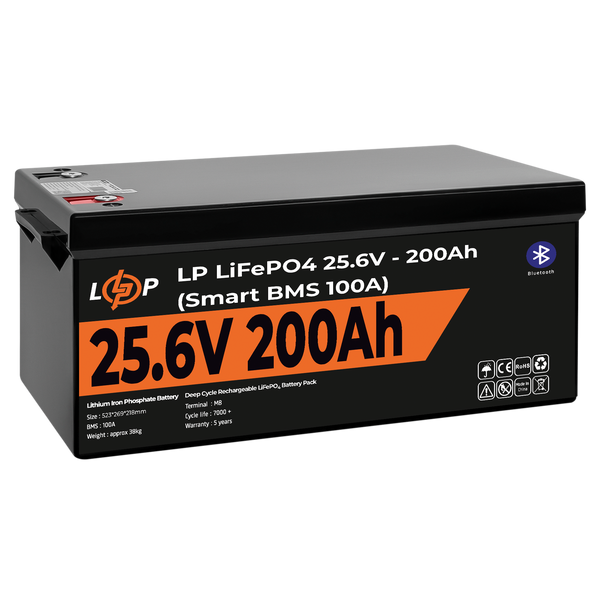 Аккумулятор LP LiFePO4 24V (25,6V) - 200 Ah (5120Wh) (Smart BMS 100А) с BT пластик 20201LP фото