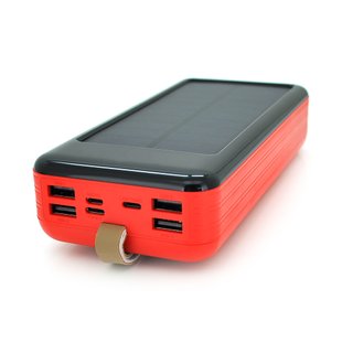 Power bank KKD-6W 60000 mAh Solar, flashlight, Input: 5V/2.1A(MicroUSB, TypeC, Lightning), Output: 5V /2.1A(4xUSB), plastic, Red, BOX 898CC34CE981 фото