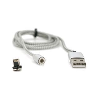 Магнітний кабель Ninja USB 2.0/Lighting 1m 2А індикатор заряду тканинна оплетка броньований зйомник Silver Blister-Box 2000000131092YT фото