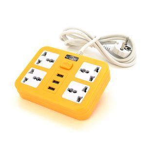 Сетевой фильтр ТВ-Т15, 4 розетки + 3 USB, с переключателем, 2 м, сечение 3х0,75мм, 2500W, Yellow, Box 2000000130781YT фото