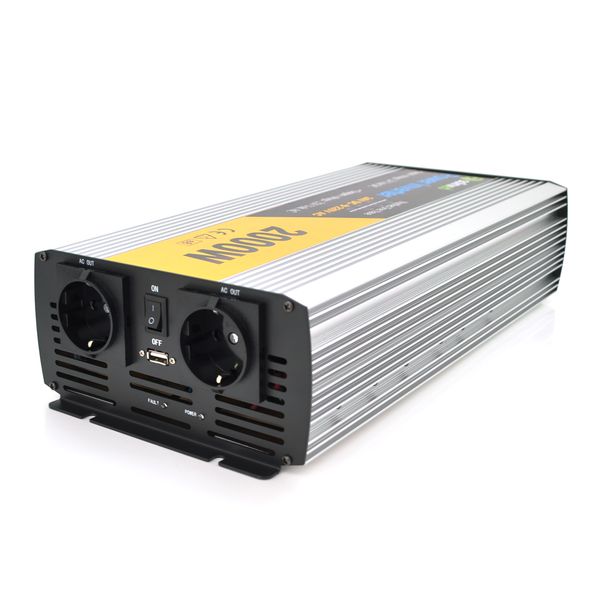 Инвертор напряжения Solinved Sol-Yb24-2000M, 24V/220V, 2000W с аппроксимированной синусоидой, 2Shuko, USB, клеммные провода, Q5 159AC1F5C6FA фото