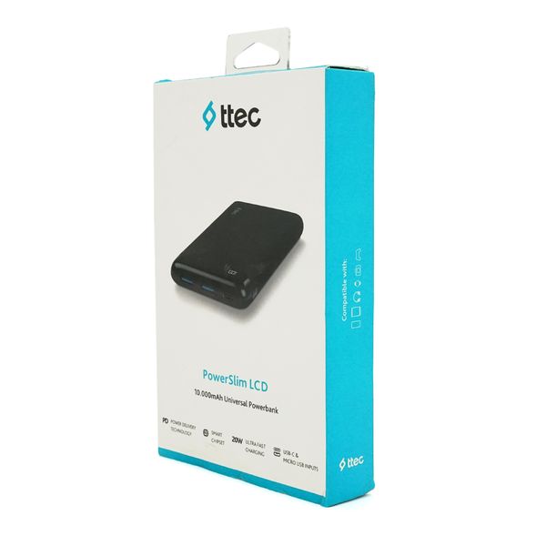 PowerbankTtec 10000mAh, LCD, Output: 2*USB + Type-C, 10,5W, Black, Q30 CDE65C0156E2 фото