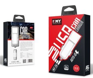 Набір 2 в 1 АЗП With Micro-Usb Cable DC12-24V MY-20 1 x USB 5V/12W Output: 5V/2.4A White Blister-box Q25 2000000114835YT фото