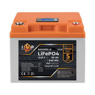 Аккумулятор LP LiFePO4 12,8V - 50 Ah (640Wh) (BMS 40A/40А) пластик LCD Smart BT 24421LP фото