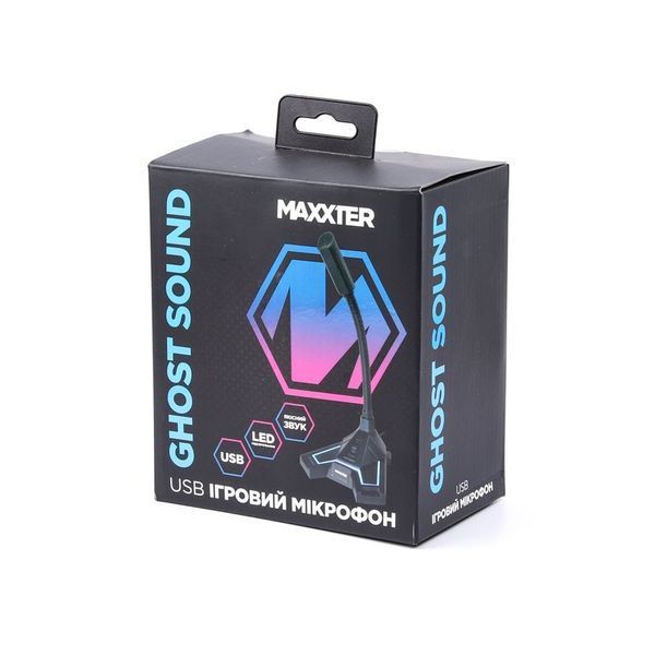 Микрофон настольный Ghost Sound, USB, игровой, синее подсвечивание, черный цвет 1604904EDG фото