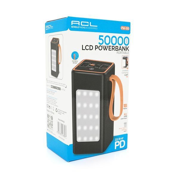 Powerbank ACL PW-55 50000mAh, PD 22.5W, 1,0 kg, Black, Blister 2000000340036YT фото