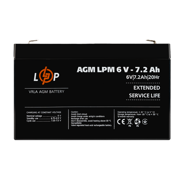 Акумулятор AGM LPM 6V - 7.2 Ah 6491793448CB фото