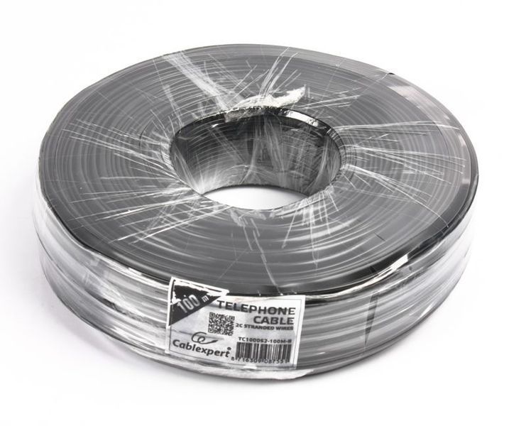 Телефонний кабель Cablexpert TC1000S2-100M-B, плоский, бухта 100 м, чорний колір 0701071EDG фото