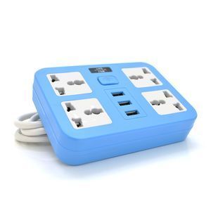 Сетевой фильтр ТВ-Т15, 4 розетки + 3 USB, с переключателем, 2 м, сечение 3х0,75мм, 2500W, Blue, Box 2000000169293YT фото
