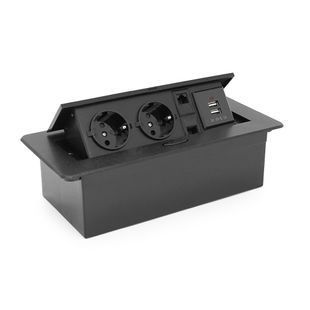 Розетка напольная выдвижная с заземлением J29L, две розетки + 2*USB + 2* RJ45, Input: AC 100-250V 16A, Black 2000000200125YT фото
