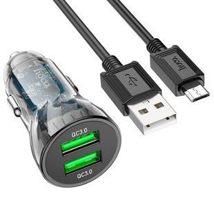 Набор АЗУ 12-24V HOCO Z47 + кабель Micro, 2xUSB 3.0, 2.4A, кабель 1м, Black, Box 2000000351445YT фото