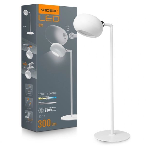 LED лампа настольная с аккумулятором VIDEX VLE-TF18W 3W 3000-5500K 220V 99-00017498VIAT фото