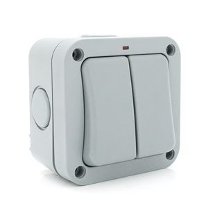Выключатель двойной наружного монтажа, водонепроницаемый, IP66, AC:110-250V, 10A, White 2000000324401YT фото