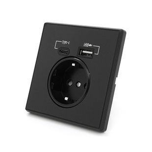 Розетка врезная с заземлением, Input: AC:110-250V/16A, Type-C/USB-выходы, Black 2000000315195YT фото