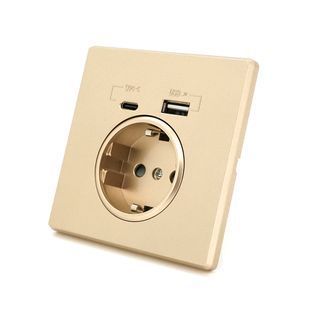 Розетка врезная с заземлением, Input: AC:110-250V/16A, Type-C/USB-выходы, Gold 2000000315188YT фото