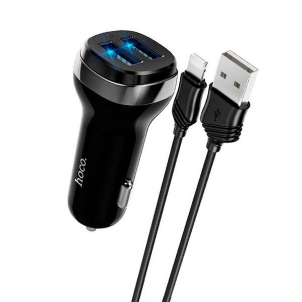 Набір АЗП 12-24V HOCO Z40 + кабель Lighting 2xUSB 2.4A кабель 1м Black Box 2000000351407YT фото