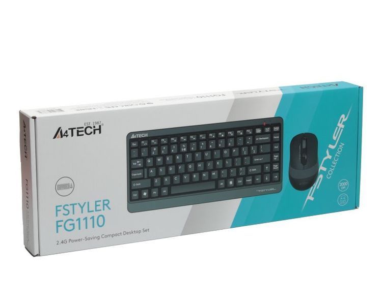 Комплект бездротовий клавіатура з мишою A4Tech Fstyler FG1110, колір чорний+сірий 1606195EDG фото