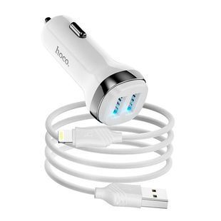 Набор АЗУ 12-24V HOCO Z40 + кабель Lighting, 2xUSB, 2.4A, кабель 1м, White, Box 2000000351391YT фото