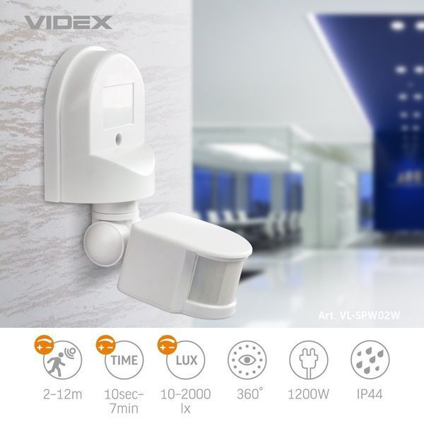 Датчик движения инфракрасный Videx 180&deg; IP44 VL-SPW02W 107014KAPR фото