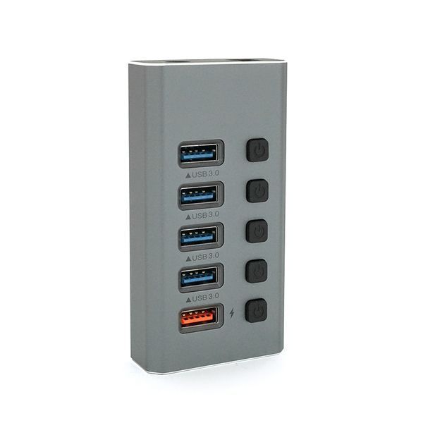 Хаб USB 3.0, 4 порта USB 3.0 + 1 порт QC3.0, с переключателями на каждый порт, DC5V3A, Black, BOX 2000000270388YT фото