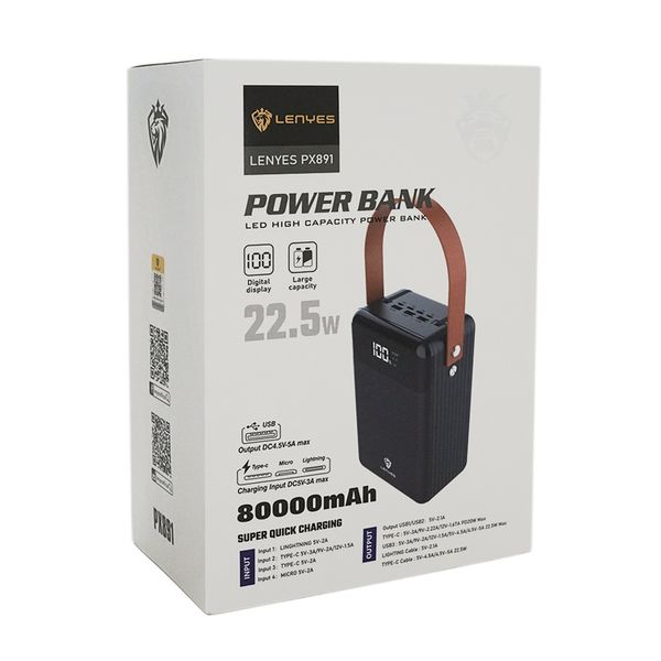 Powerbank LENYES PX891 80000mAh 3USB/2Type-C/Lightning, 22.5W/3A, Black 8AEF72FD64BD фото