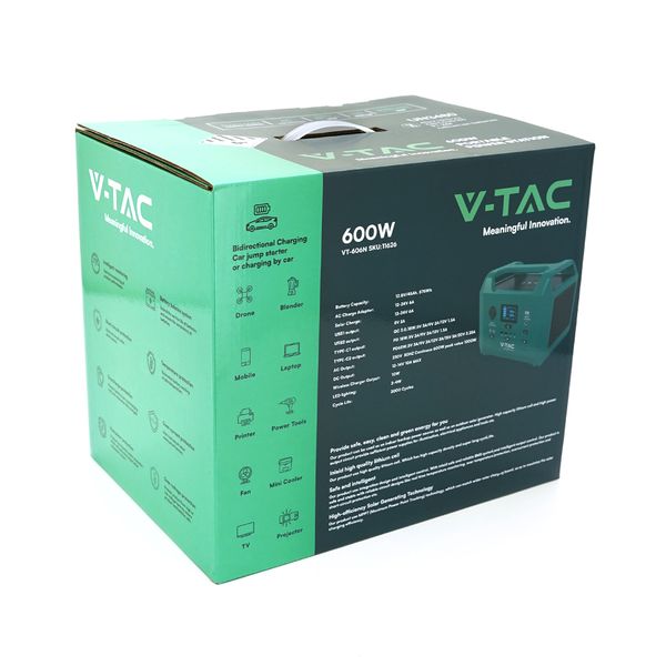 Портативная станция V-TAC Power VT-606N, LiFePO4(IRF32135 12.8V 45Ah/576Wh), PEAK 1000W, 18W 5V3.5A, PD18W, PD65W, 295*206*228.5 мм, 7.8 кг F15C183D8837 фото