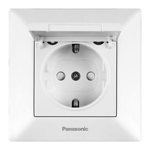 Розетка Panasonic Arkedia Slim с заземлением, с защитными шторками, с крышкой, белая 292F54D46026 фото