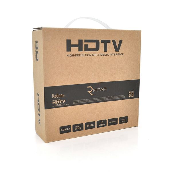 Кабель Ritar Premium PL-HD347 HDMI-HDMI 19+1 Ultra HD 4Kx2K 2160P 5.0m v2.0 OD-6.0mm з фільтром круглий Black конектор Gold Box Q70 2000000199443YT фото