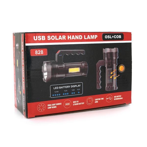 Ліхтар пошуковий USHL-828 1LED T6+COB 3W 3+1 режими 1200mah Black IP40 USB кабель+Solar 150х60х90мм BOX 2000000289519YT фото