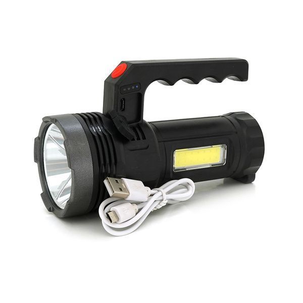 Ліхтар пошуковий USHL-828 1LED T6+COB 3W 3+1 режими 1200mah Black IP40 USB кабель+Solar 150х60х90мм BOX 2000000289519YT фото