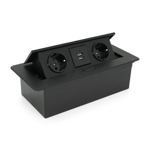 Розетка напольная выдвижная с заземлением J29L, две розетки + 2*USB, Input: AC 100-250V 16A, Black 2000000200118YT фото