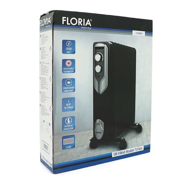 Олійний обігрівач FLORIA ZLN3659, 2000Вт, 3 режими 800/1200/2000Вт, Box F26B63CD2B4A фото