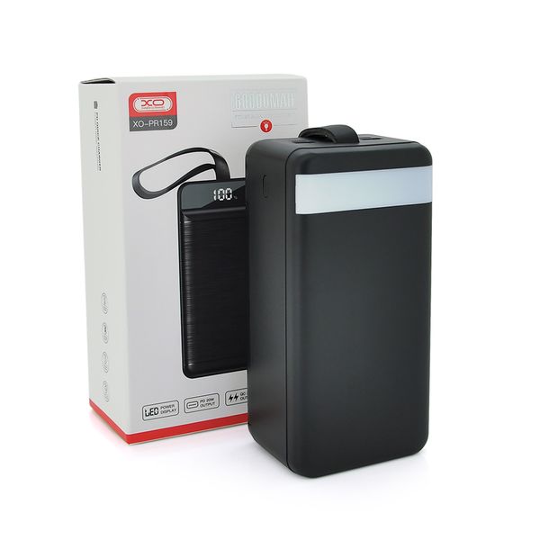 PowerBank XO-PR159 60000mAh, flashlight,Input:5V/2.5A,9V/2A,12V/1.5A(Micro,Type-C,Lightning), Output:5V/2A,5V/3A,9V/2A(2USB,Type-C), Q16,plastic,Black DF047A126916 фото