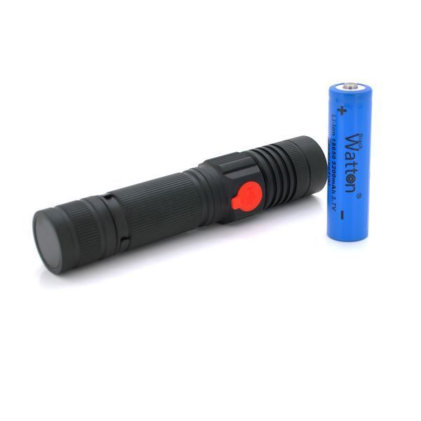 Ліхтар ручний Watton WT-601 P50 + 16 SMD COB 2+2 режими ZOOM 18650/2400mah Black IP40 USB Type-C МАГНІТ 138х28х26мм BOX 2000000292793YT фото