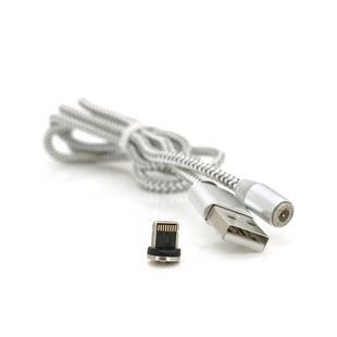 Магнітний кабель PiPo USB 2.0/Lighting 1m 2А тканинна оплетка броньований зйомник Silver BOX 2000000181684YT фото