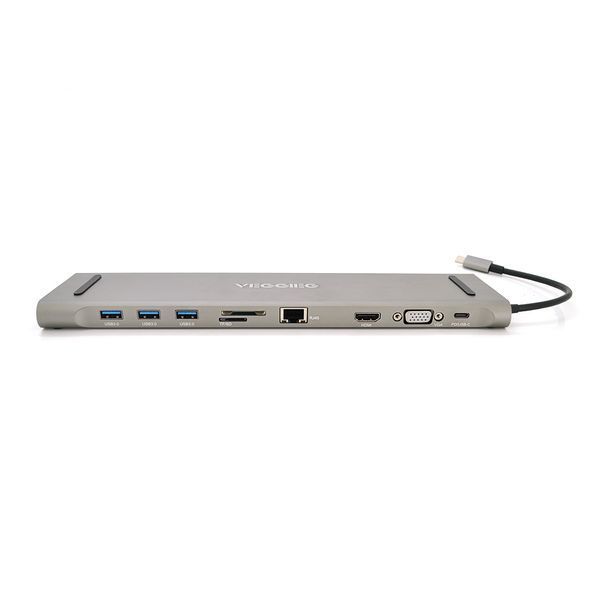 Хаб-конвертор VEGGIEG TC10 Type-C (папа) на Type-C(мама) + USB3.0*3(мама) + HDMI(мама) + VGA(мама) + jack3.5(мама) + SD/TF + RJ45 10 см Silver Box 2000000020013YT фото